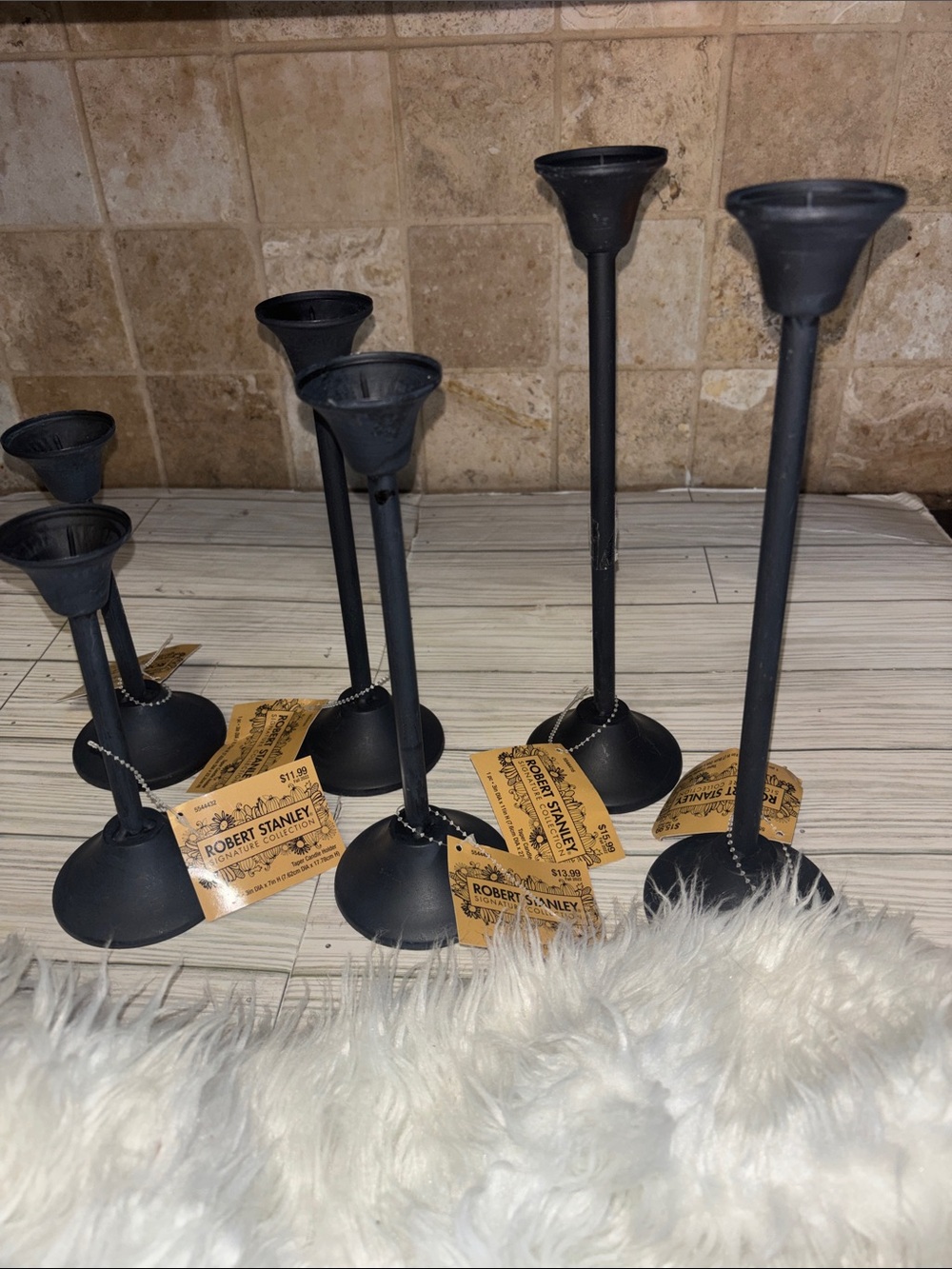 Black Metal Taper Candle Holders  Candlesticks Handcrafted Rustic Set of 6 NWT